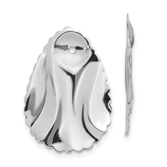 14k White Gold Polished Hammered Oval Earring Jackets